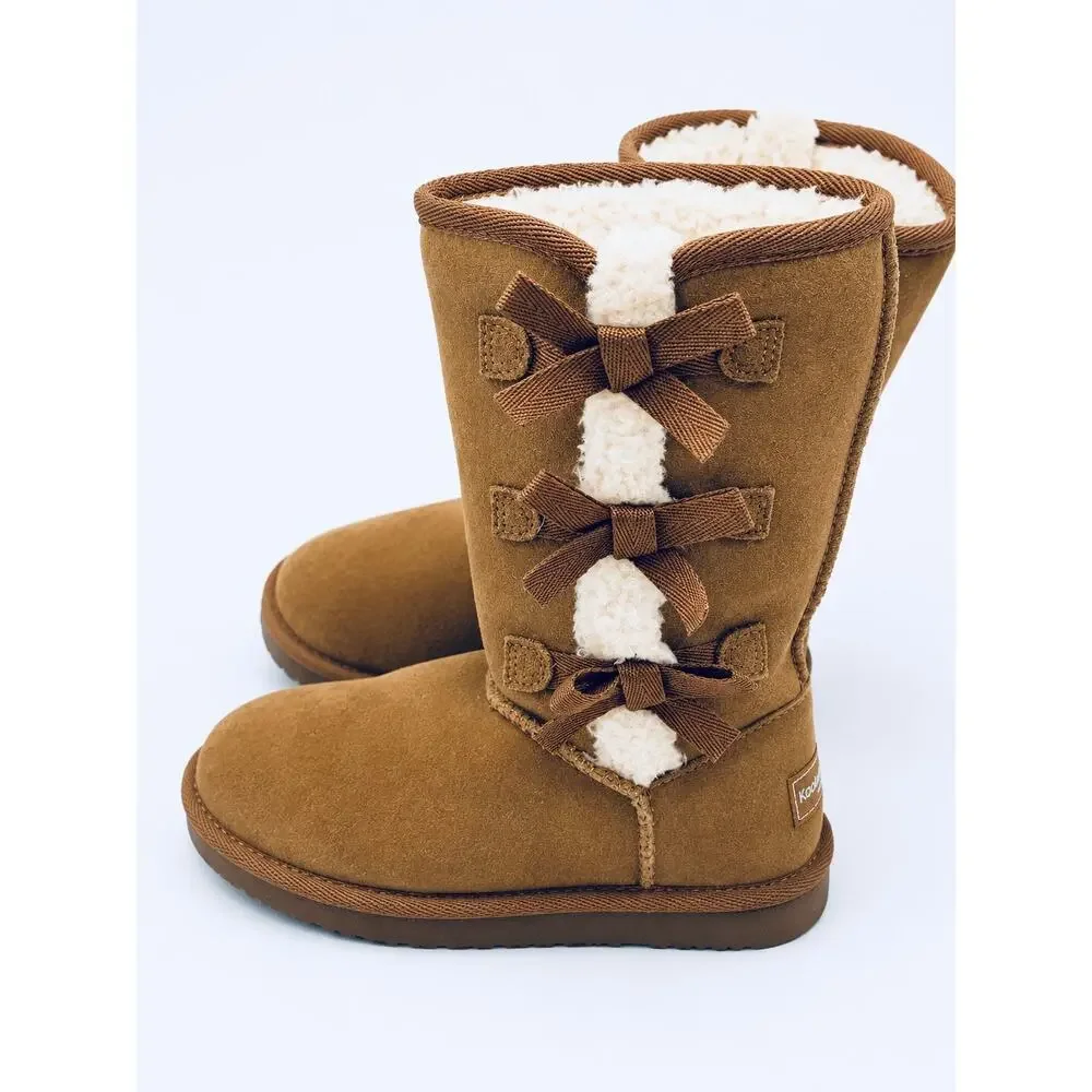 Koolaburra by UGG Victoria Chestnut Bow Tall Boots Girls Size 13 Cozy Winter